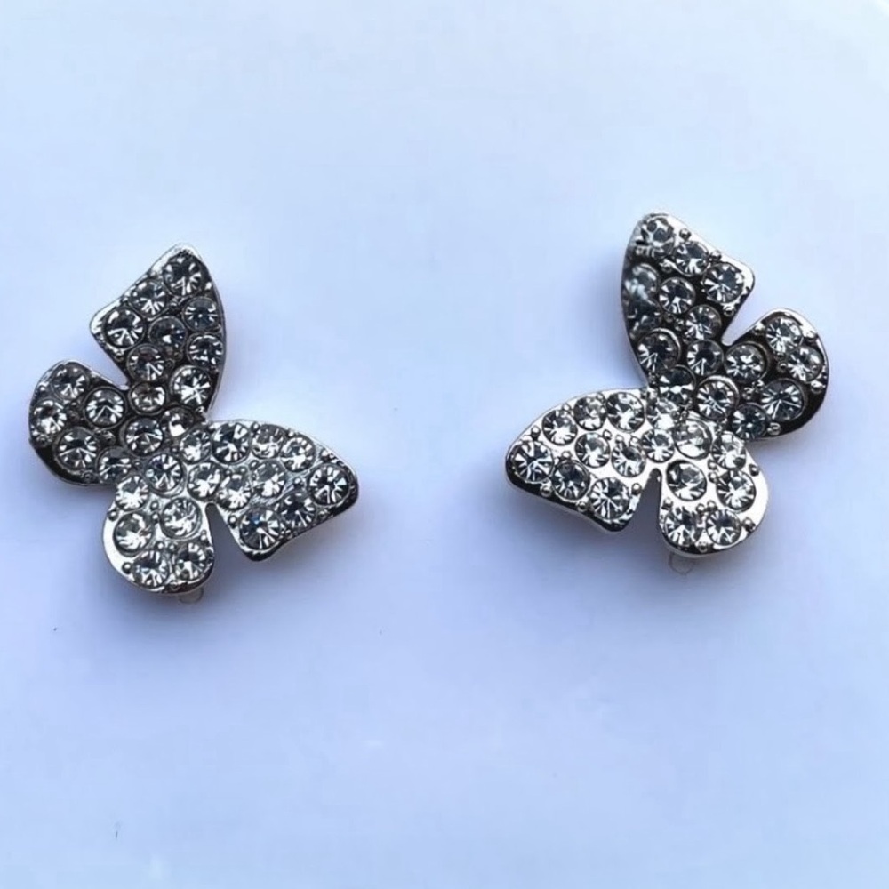Rhinestone silver butterfly stud earrings gift girlfriend wife birthday present